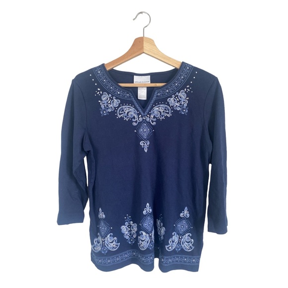 Alfred Dunner Navy Blue Embroidered Blouse Tunic Size Small - Picture 1 of 6